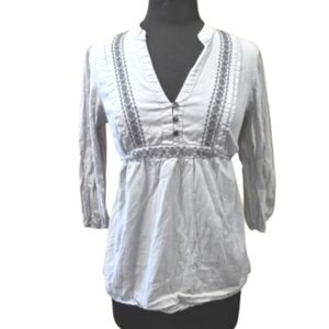 Vintage Y2K Babydoll Old Navy M Gray Blouse Tie Waist Peasant Bellacore